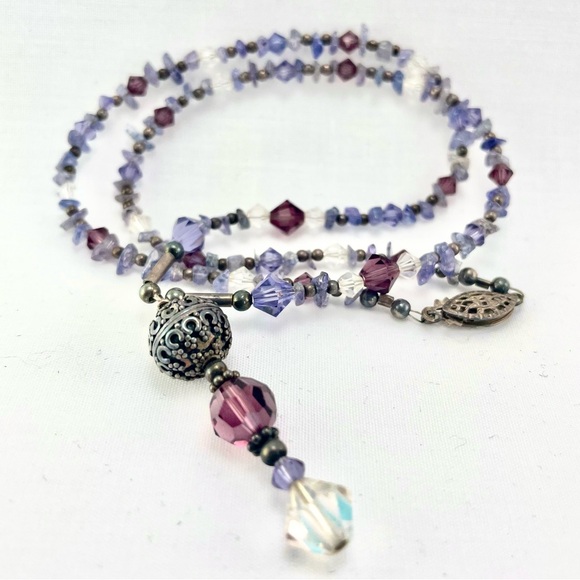 1/2" Solid Sterling Bead! Vintage Crystal Necklace - Picture 2 of 11